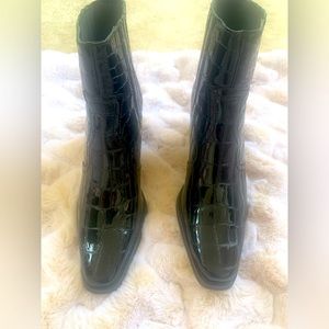 Black patent leather boots. Ankle boots.. Worn once. Great condition